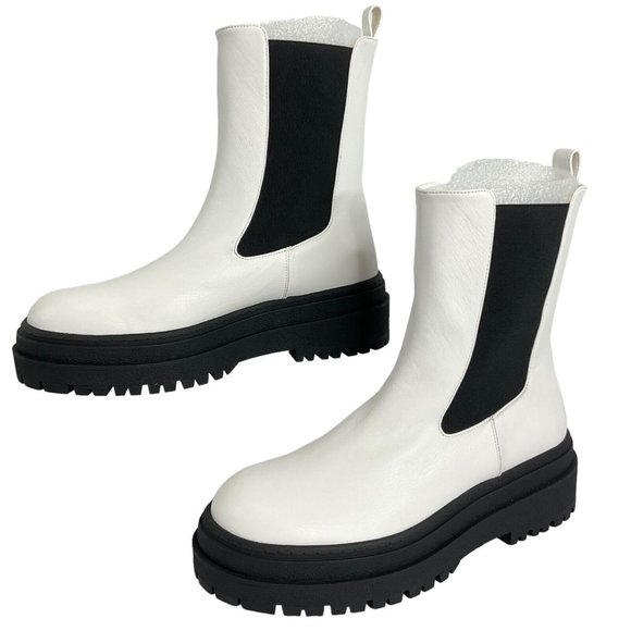 Good American Boots Women Sz 11 Chelsea White Leather GA036V-X $349 Nib - Picture 2 of 12